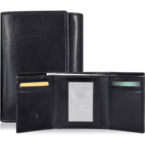 Real Leather Trifold Wallet for Men Black8